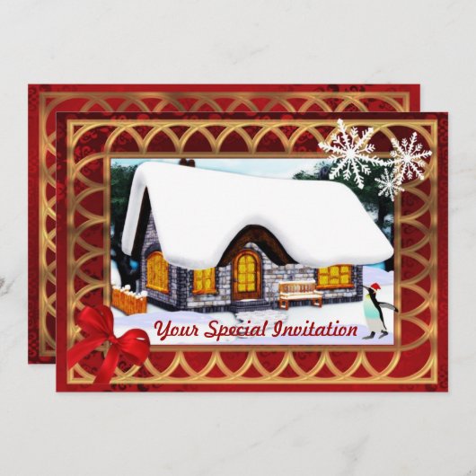 Invitation Gîte d'hiver dans la neige, Noël (Devant / Derrière)