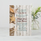 Invitation gîte élégant océan coquillages mariage plage (Debout devant)