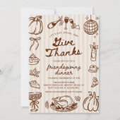 Invitation Give Thanks Hand Drawn Doodle Friendsgiving Dinner (Devant)