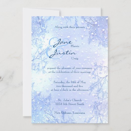 invitation givré élégant de mariage de bleu (Devant)