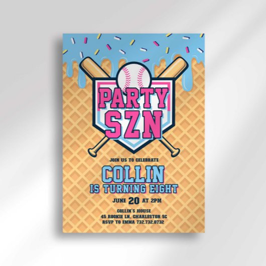 Invitation Glaçage de Crème Glacée pour Anniversaire de Baseb