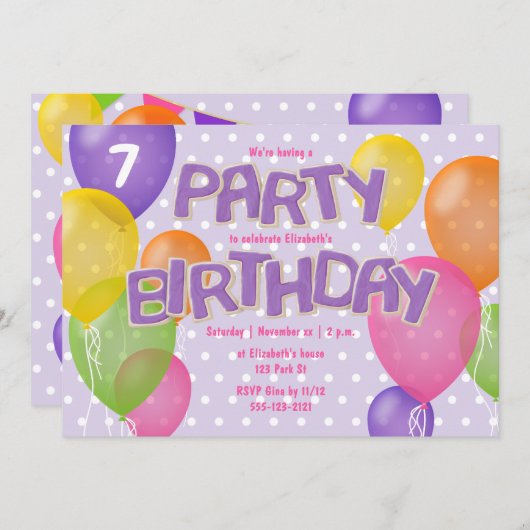 Invitation glaçage violet découpe biscuits filles anniversair (Devant / Derrière)