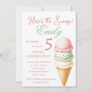 Invitation Glace 5ème Anniversaire Fille Rose Aquarelle