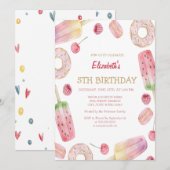 Invitation Glace à l'aquarelle, gâteaux Donuts Anniversaire  (Devant / Derrière)