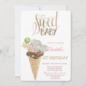 Invitation Glace à l'Éléphant Bébé Anniversaire Rayé (Devant)