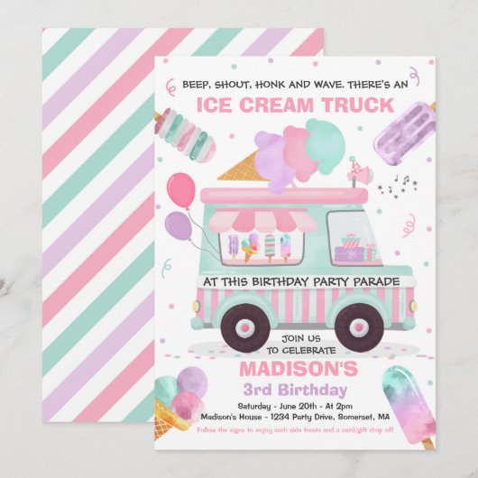 Invitation Glace Anniversaire Promenade De Fête Par Anniversa (Devant / Derrière)