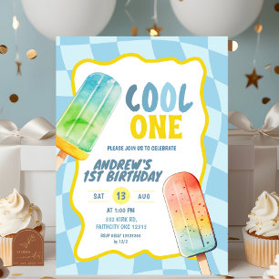 Invitation Glace Bleue Cool One Populaire Anniversaire Garçon