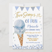 Invitation Glace Bleue Deux Scoops De Fun Second Anniversaire (Devant)