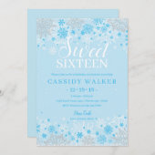 Invitation Glace Blue Snowflake hiver Wonderland Sweet sixtee (Devant / Derrière)