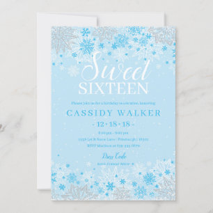 Invitation Glace Blue Snowflake hiver Wonderland Sweet sixtee