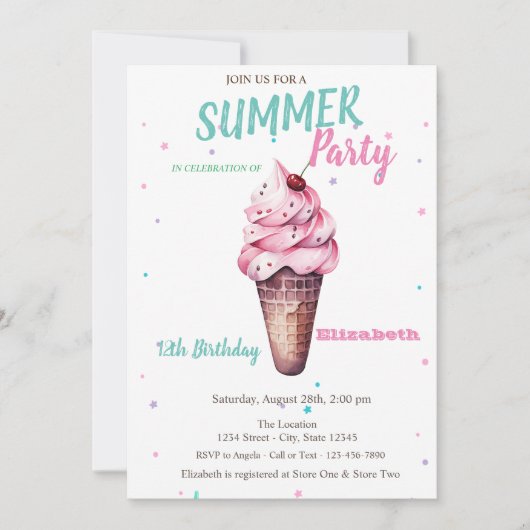 Invitation Glace Cerise Eté Anniversaire (Devant)