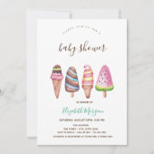 Invitation Glace, Cône Rayé Rose Baby Shower (Devant)