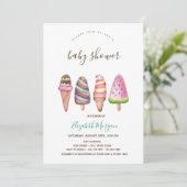 Invitation Glace, Cône Rayé Rose Baby Shower (Debout devant)