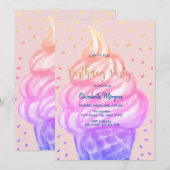 Invitation Glace Cool Cône Rose Anniversaire (Devant / Derrière)