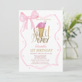 Invitation Glace Cool Flamant Rose Ruban Rayé Anniversaire (Debout devant)