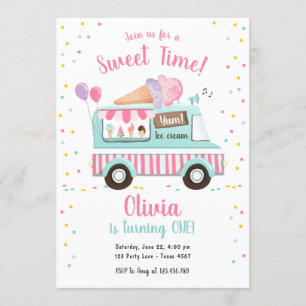 Invitation Glace Cream Camion Sweet Time Rose Girl Anniversai