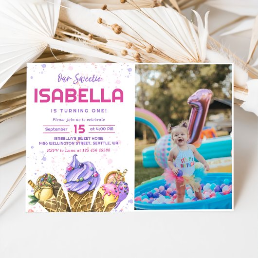 Invitation Glace Cream Girls 1st Birthday Photo