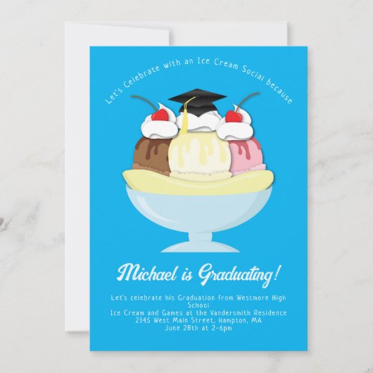 Invitation Glace Cream Social Sundae Graduation Party (Devant)