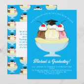 Invitation Glace Cream Social Sundae Graduation Party all Blu (Devant / Derrière)