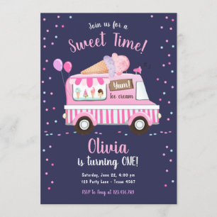 Invitation Glace Cream Truck Sweet Time Pink Girl Anniversair