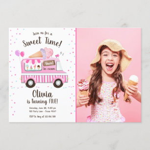 Invitation Glace Cream Truck Sweet Time Pink Girl Anniversair