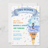 Invitation Glace Cream Twins Garçons Filles Deux Scoops Anniv (Devant)