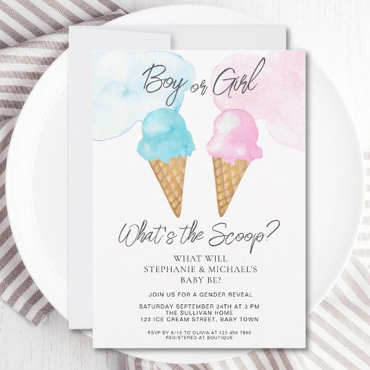 Invitation Glace Cream What's The Scoop Gender Reveal Party