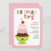 Invitation Glace Creative Party - rose, vert et Brown (Devant / Derrière)