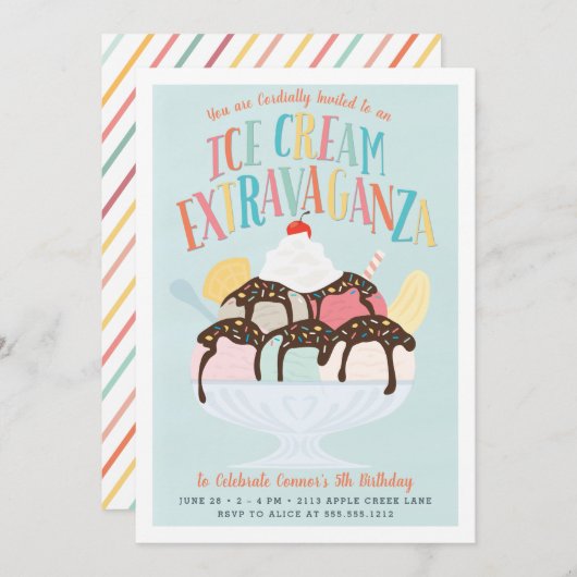 Invitation Glace Crem Extravaganza fête d'anniversaire (Devant / Derrière)