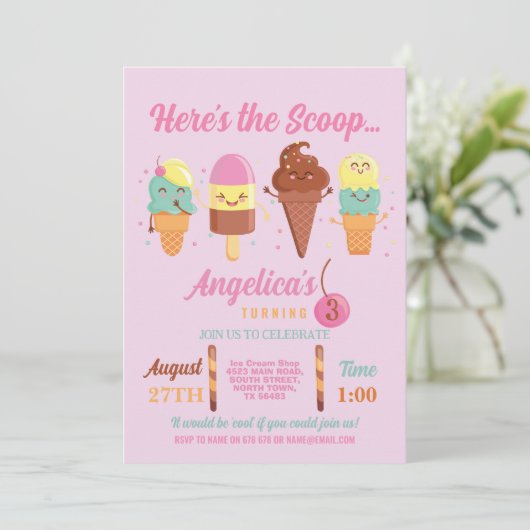 Invitation Glace Crème Cuillère Magasin Filles Mignonnes Suce (Debout devant)
