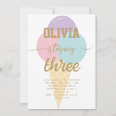 Invitation Glace Crème Or Foil Calligraphie Anniversaire (Devant)