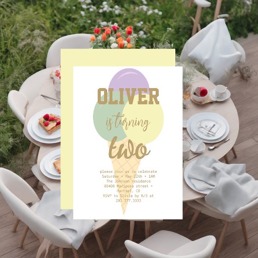 Invitation Glace Crème Or Foil Calligraphie Anniversaire