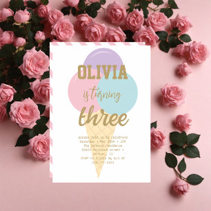 Invitation Glace Crème Or Foil Calligraphie Anniversaire