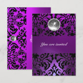 INVITATION GLACE DE MONOGRAMME DE PIERRE DE GEMME DE DAMASSÉ  (Devant / Derrière)