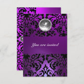 INVITATION GLACE DE MONOGRAMME DE PIERRE GEMME DE DAMAS NOIR  (Devant / Derrière)