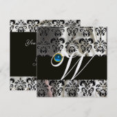 INVITATION GLACE DE SOIE NOIR BLANC DAMAS MONOGRAMME SAPHIR B (Devant / Derrière)
