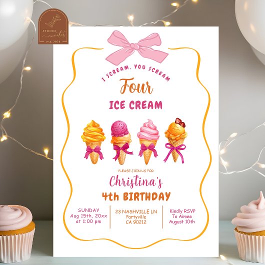 Invitation Glace d'été Hurle 4 Glace 4e Anniversaire