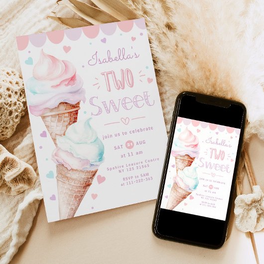 Invitation Glace Deux douces filles anniversaire