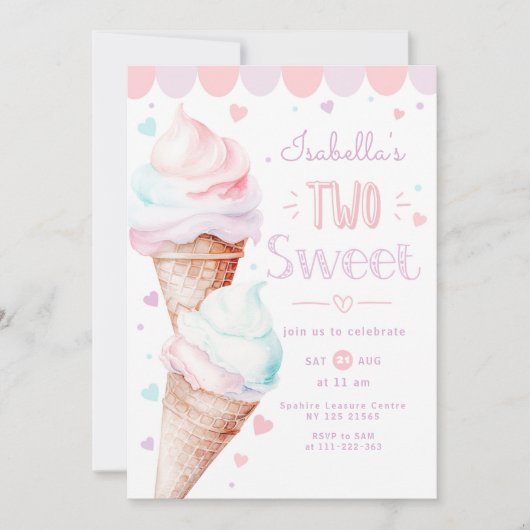 Invitation Glace Deux douces filles anniversaire (Devant)