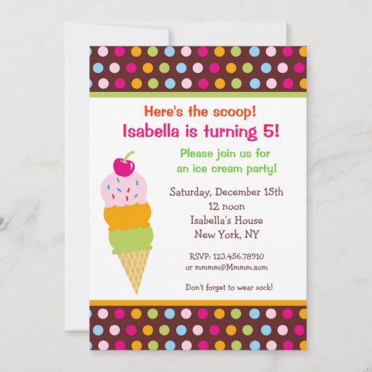 Invitation Glace d'invitations d'anniversaire de partie de (Devant)