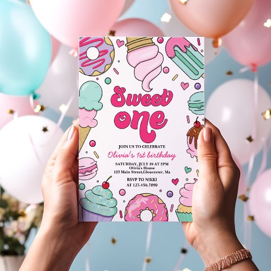 Invitation Glace et gâteau douce première 1er anniversaire