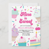 Invitation Glace et gâteau Nine est un doux 9e anniversaire (Devant)