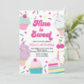 Invitation Glace et gâteau Nine est un doux 9e anniversaire (Debout devant)