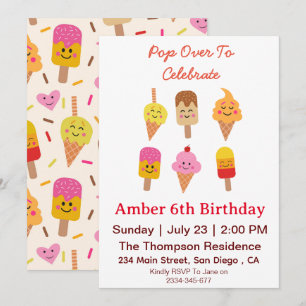 Invitation Glace Kawaii et Fête d'Anniversaire des Sucettes