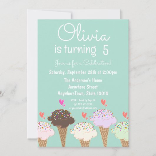 Invitation Glace mignonne Anniversaire (Devant)