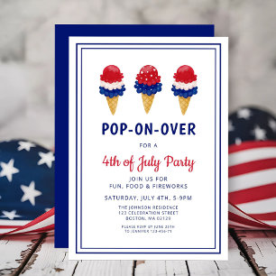 Invitation Glace Mignonne Rouge, Blanc Et Bleu 4 Juillet