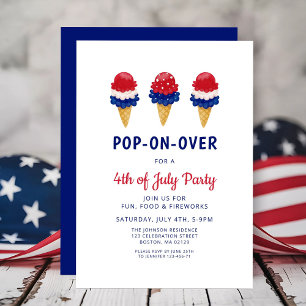 Invitation Glace Mignonne Rouge, Blanc Et Bleu 4 Juillet