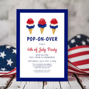 Invitation Glace Mignonne Rouge, Blanc Et Bleu 4 Juillet