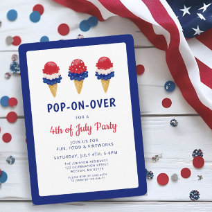 Invitation Glace Mignonne Rouge, Blanc Et Bleu 4 Juillet