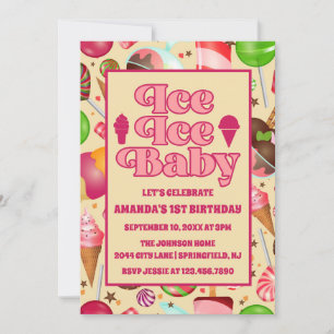 Invitation Glace moderne Bébé Crème glacée Premier anniversai
